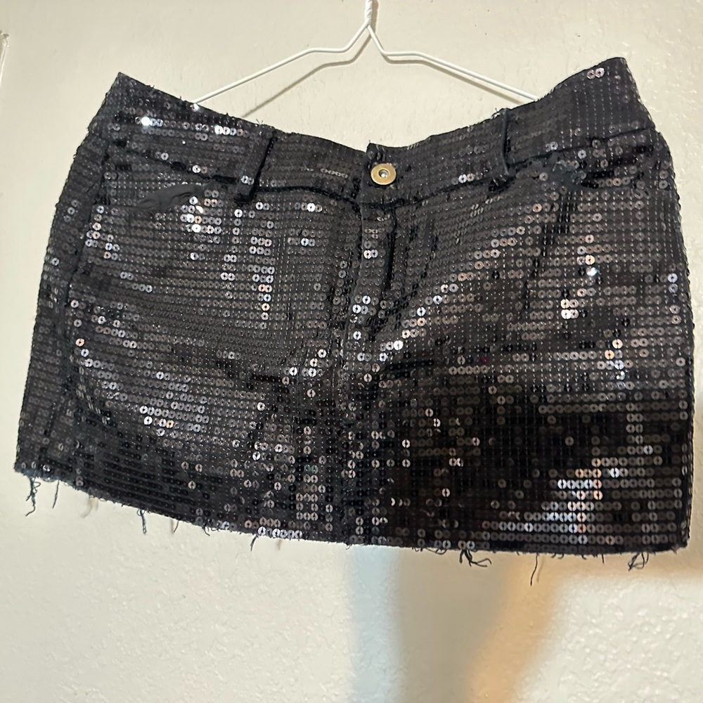 Anthropologie Black Sequin Mini Skirt